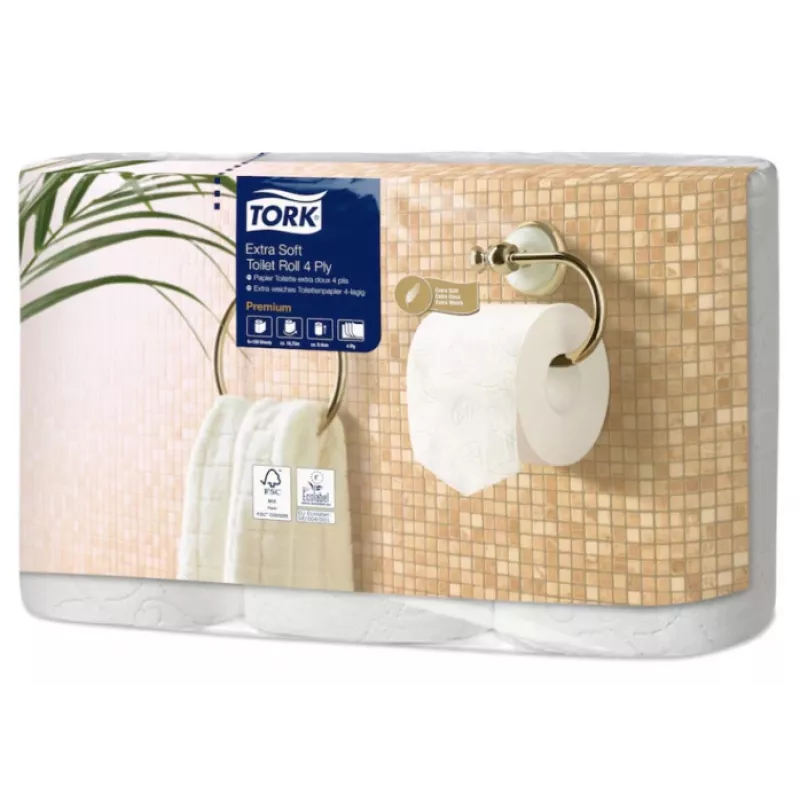 Papier toaletowy Tork Premium Extra Soft Conventional T4 — rolki 4-warstwowe 9,7 cm x 19,1 m, opakowanie 6 szt.
