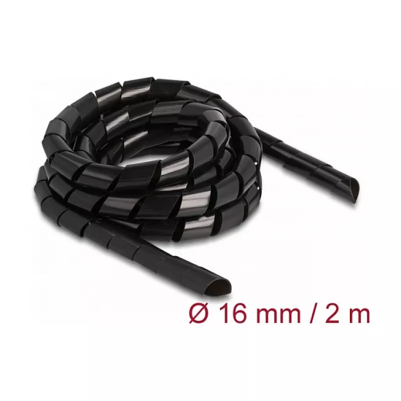 DeLOCK Wąż spiralny elastyczny 2 m x 16 mm czarny polietylen