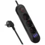 Listwa zasilająca MACLEAN MCE394 B — 3 gniazda + 3×USB A, 110–240 V, USB 2,1 A, 2500 W, kabel 1,5 m, czarna