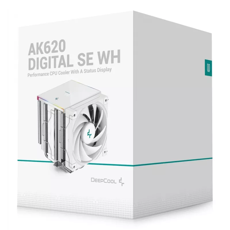 Chłodzenie powietrzne DeepCool AK620 Digital SE biały — dwa wentylatory 120 mm, 6 ciepłowodów, PWM, obsługa LGA 1700, wbudowany wyświetlacz