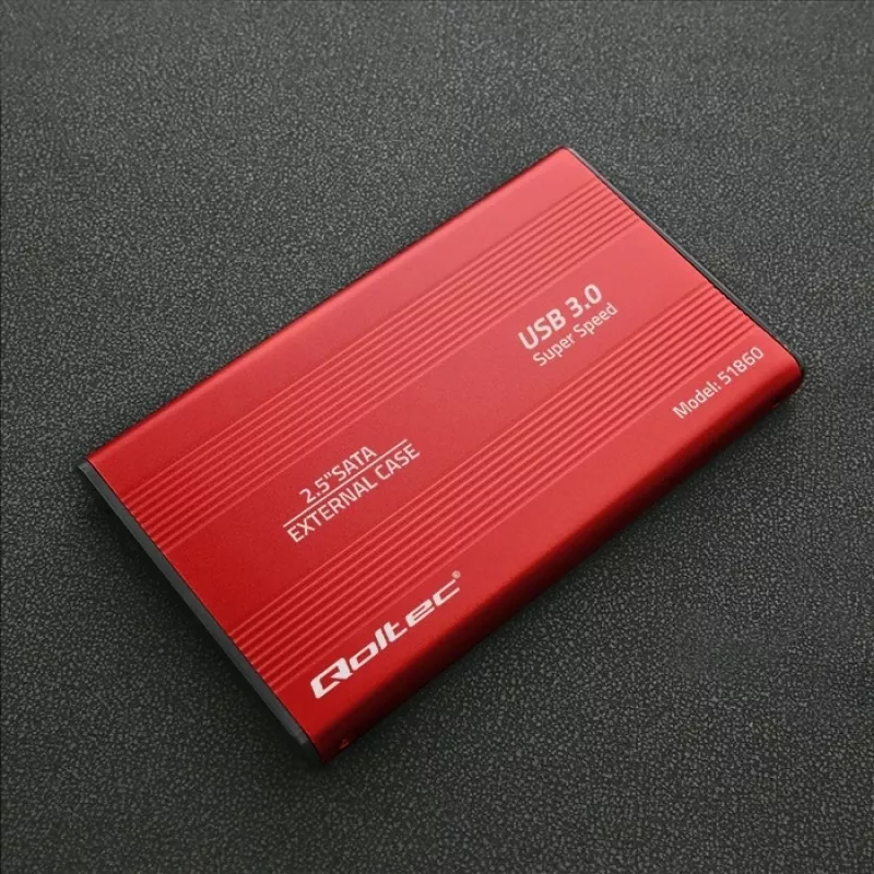 Obudowa HDD/SSD QOLTEC 51860 na dyski 2,5 cala SATA III, USB Type-A, 5 Gbit/s, aluminium, czerwona