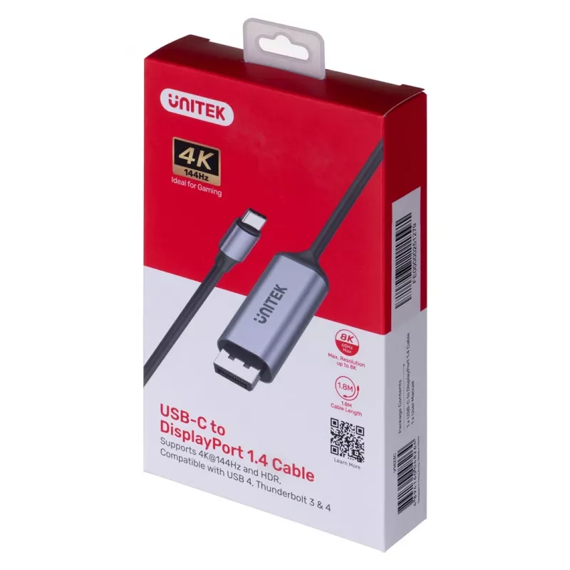 ADAPTER UNITEK USB-C, DISPLAYPORT 1.4, 8K@60HZ, 1,8M, V1423C