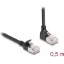 Kabel sieciowy DeLOCK RJ45 Cat.6A S/FTP cienki 90° w dół kątowy / prosty 0,5 m czarny