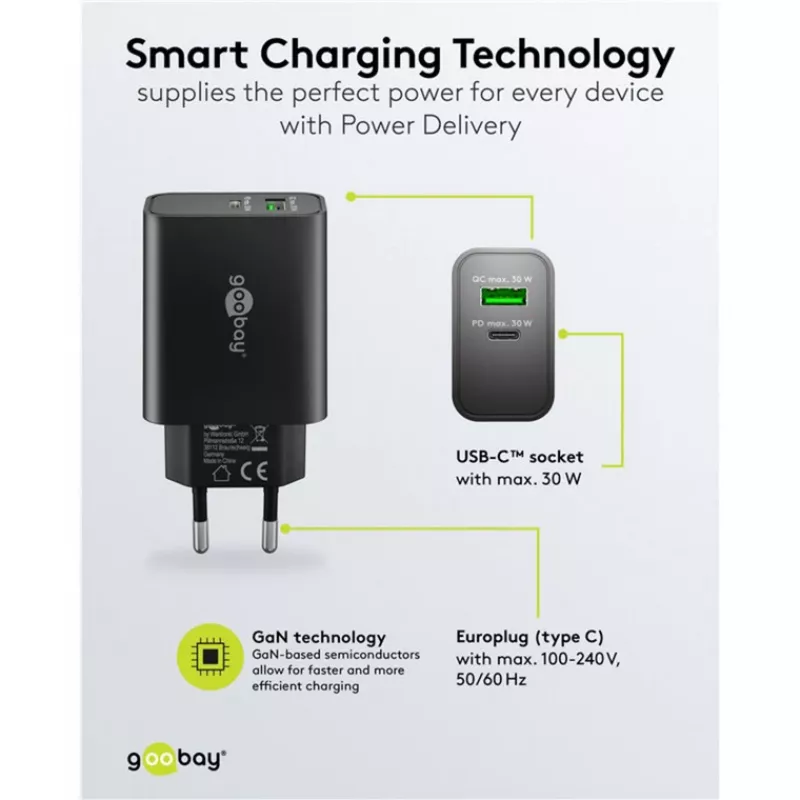 Goobay USB-C PD GaN Dual Fast Charger 30 W czarny (75335)