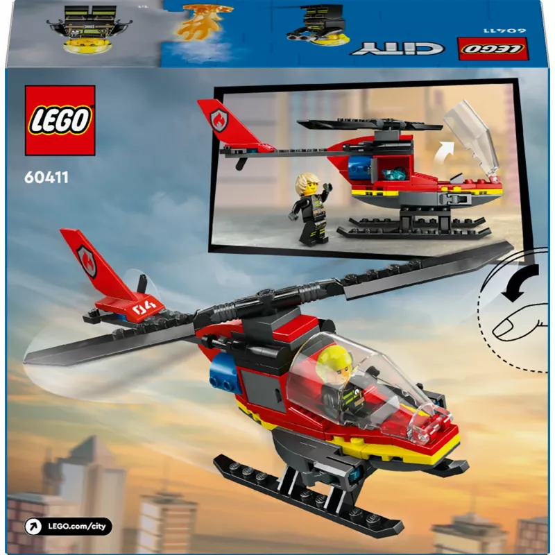 LEGO City Śmigłowiec strażacki 60411 zabawka konstrukcyjna, 85 elementów, obrotowe łopaty, 1 minifigurka, wiek 5+ (220×90×60 mm)