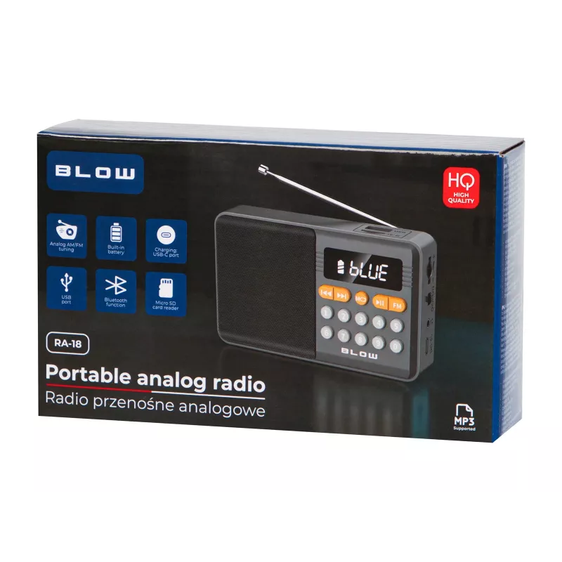 Przenośne analogowe radio AM/FM Bluetooth BLOW RA18 z tunerem FM i łącznością Bluetooth