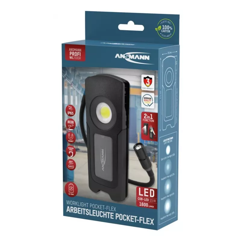 Ansmann WL1500R Pocket Flex LED Lampa ręczna Czarna 17,1 cm 6000K