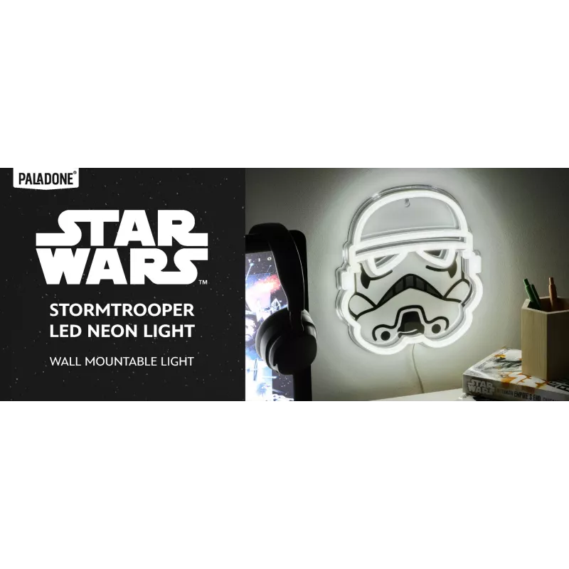 Lampa neonowa LED do montażu na ścianie Paladone Stormtrooper model PP14595SWVN, dekoracyjne oświetlenie Star Wars