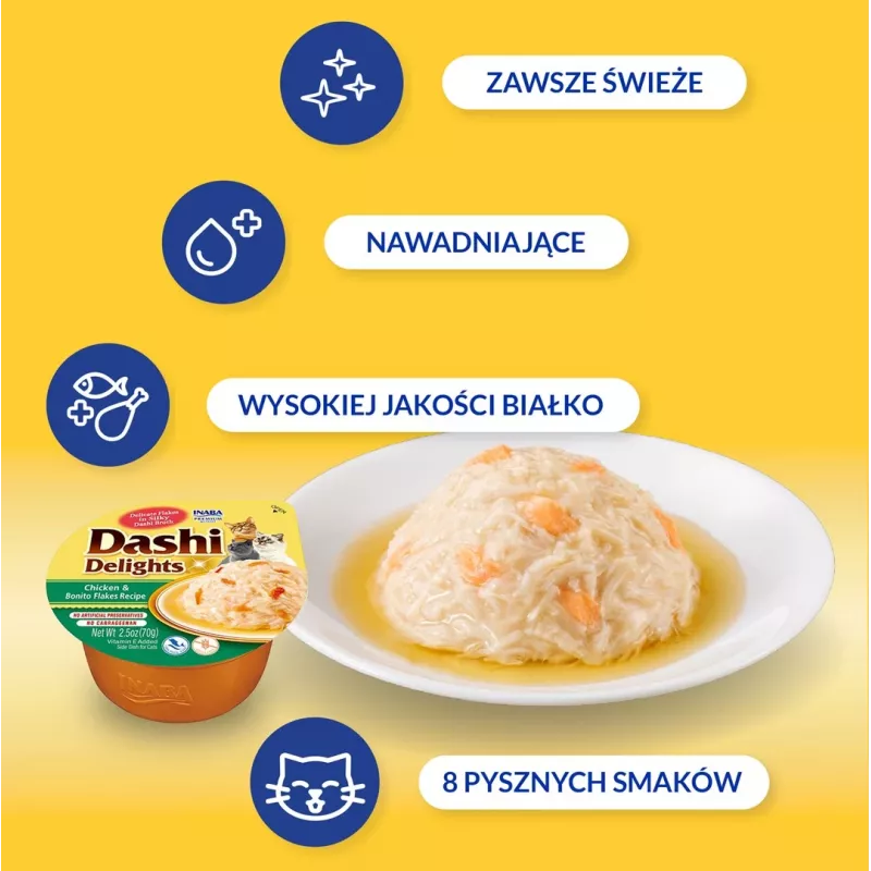 INABA Dashi Delights kurczak z płatkami bonito w bulionie - przysmaki dla kotów - 70g