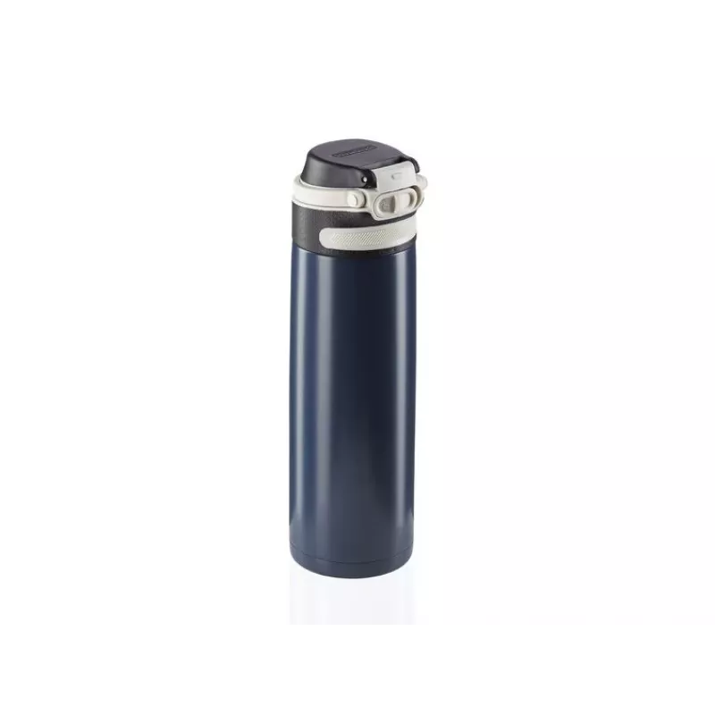 Kubek termiczny Leifheit 03275 600 ml stal nierdzewna, podwójna ścianka, szczelny, otwierany jedną ręką, uchwyt, czarny/niebieski
