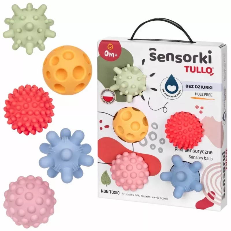 Piłeczki sensoryczne bez dziurek TULLO pastelowe, 5 szt.
