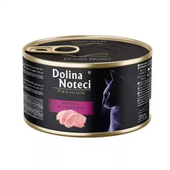 Mokra karma dla kota dolina noteci Premium Rich in turkey 185 g — pełnoporcjowa karma w puszce dla dorosłych kotów, 80% wilgotności, 10% białka