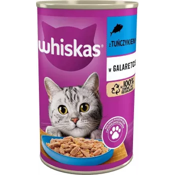 Mokra karma dla kota Whiskas z łososiem 400 g puszka — koty dorosłe, wszystkie rozmiary ras, 5,5% tłuszczu, 6,5% białka