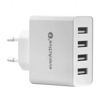 ładowarka sieciowa everActive SC400 z 4 portami USB, łączny prąd wyjściowy 5 A, biała