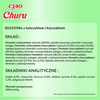 Mokre przysmaki dla kota INABA Churu Varieties — kurczak i tuńczyk, 50 x 14 g tubek pasty, bezzbożowe, bezglutenowe, bez cukru