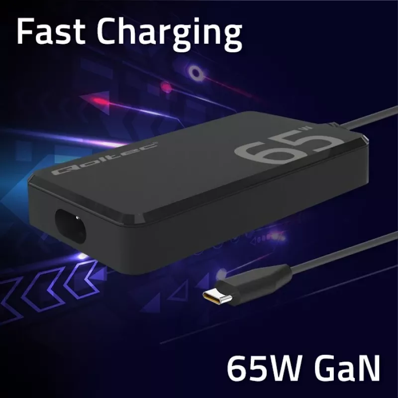 QOLTEC Charger 65W GaN Super Fast cienki PD 5-20V 3.25A USB-C