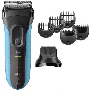 Golarka elektryczna BRAUN Series 3 3010 BT — bezprzewodowa golarka foliowa, czarno-niebieska