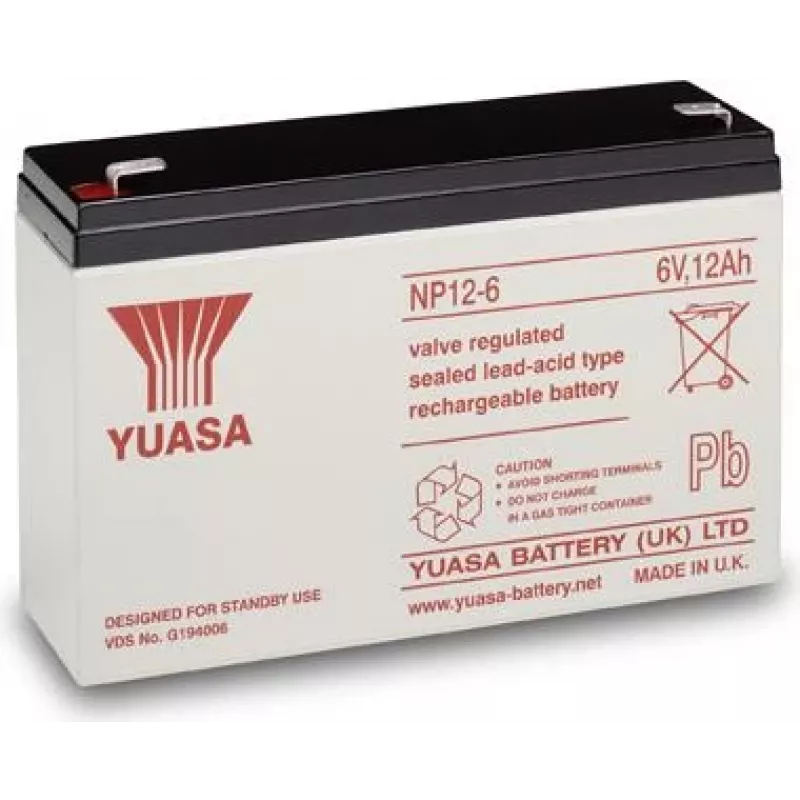Yuasa NP12-6 - 12000 mAh - Szczelny kwasowo-ołowiowy (VRLA) - 6V - 2,05 kg - 50 x 151 x 94 mm (NP12-6)
