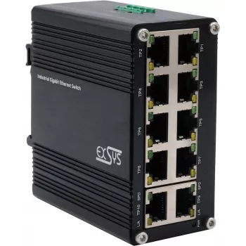 Przełącznik sieciowy Exsys EX-62025 10-portowy 10/100/1000 Mbps, zasilanie 12–48 VDC