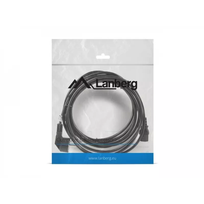Kabel zasilający LANBERG CA-C13C-11CC-0050-BK — 5 m, złącze C13 do CEE7/7, kątowe C13