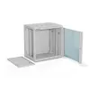 Naścienna szafa 19-calowa Alantec 12U 600x450 mm, pojedyncze szklane drzwi, zdejmowane pełne panele tylne i boczne, zamykana, 4 szyny montażowe, szary, płaski montaż