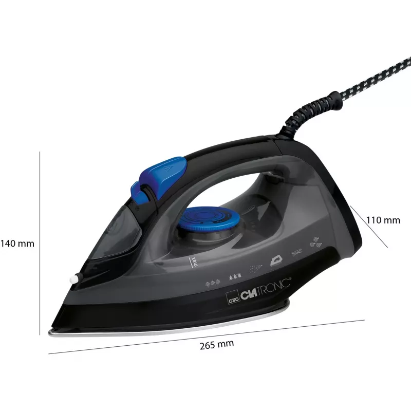 Żelazko CLATRONIC DB 3703 — Żelazko suche i parowe, stopa ze stali nierdzewnej, 1800 W, czarno-szare