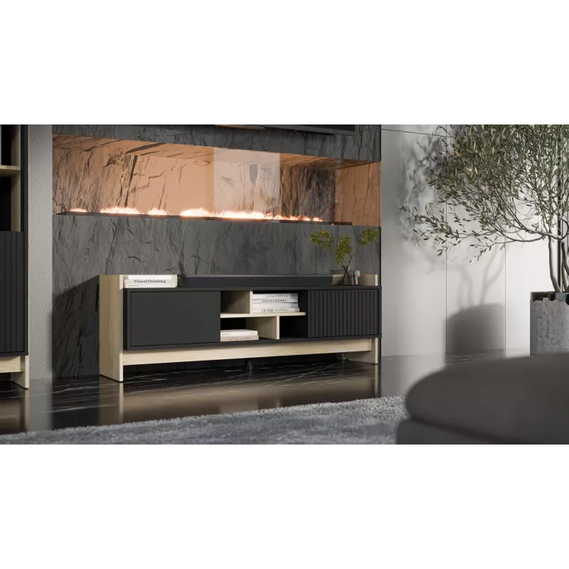 Cama RTV PORTO 2D Szafka 150x38x50 dąb/czarny