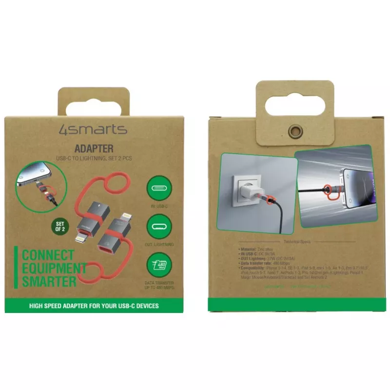 Adapter USB-C na Lightning 4smarts 541522, 27W PD, 2 szt.