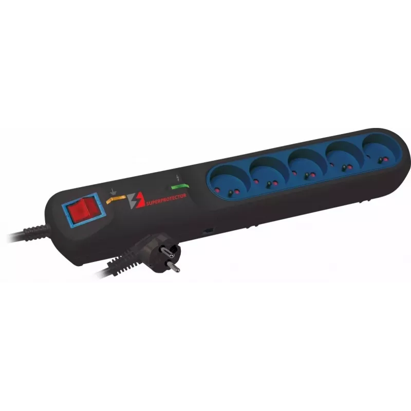 Listwa zasilająca Lestar LFT 2005 — 5 gniazd AC typu F, kabel 2,5 m, szary/czarny