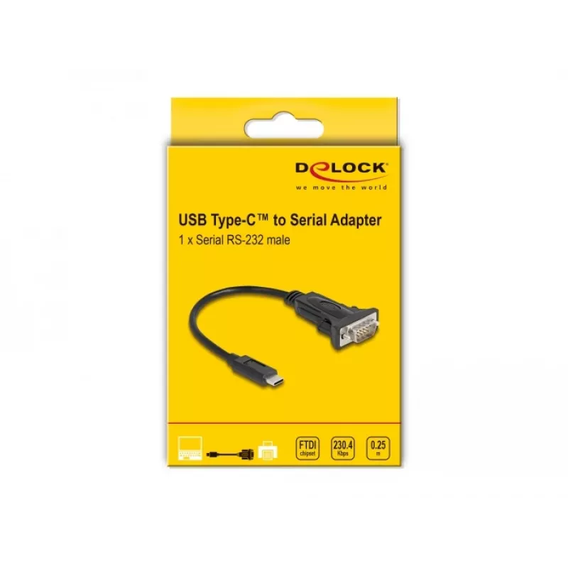 DeLOCK Adapter USB Type-C na RS-232 D-Sub 9 pin męski 0,25 m