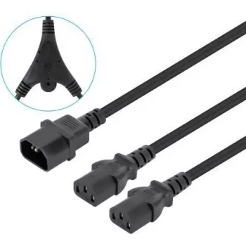 Manhattan Power Cord/kabel Y-Splitter, C14 męski do 2x C13 żeński (kettle lead), Monitor do CPU, 1,8 m, 10 A, Czarny, Zasila dwa urządzenia z jednego PDU, Przewód, Dożywotnia gwarancja
