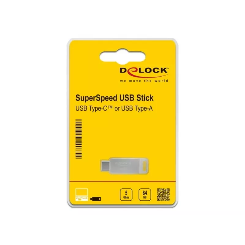 Pamięć USB DeLOCK 64GB USB-C Type-A obrotowa metalowa obudowa