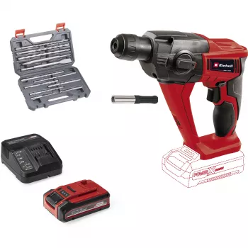 Akumulatorowa wiertarka udarowa EINHELL Power X-Change TE‑HD 18 Li, 18 V, Li‑Ion 4,0 Ah Plus, z zestawem wierteł i dłut