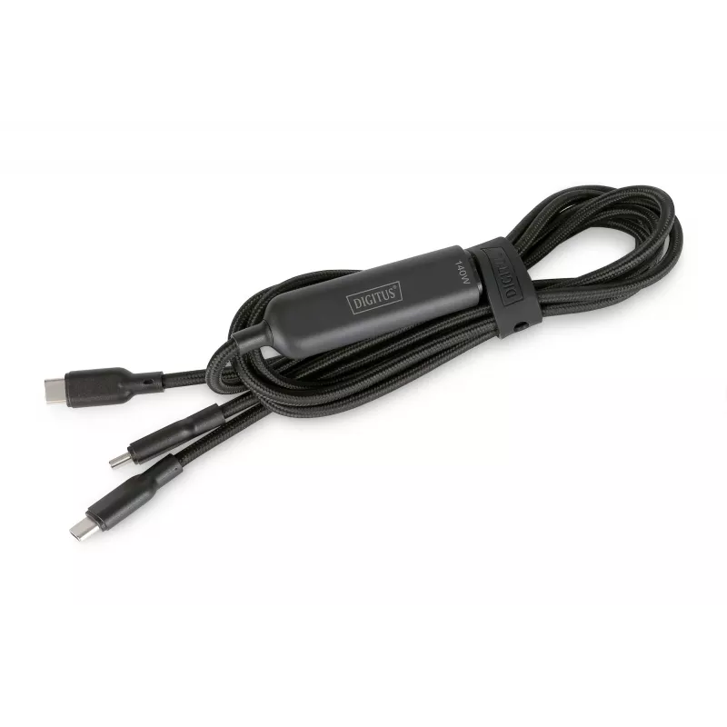 Kabel ładujący DIGITUS USB-C 2w1 140 W, USB-C na 2×USB-C, 1,8 m, USB 2.0, czarny