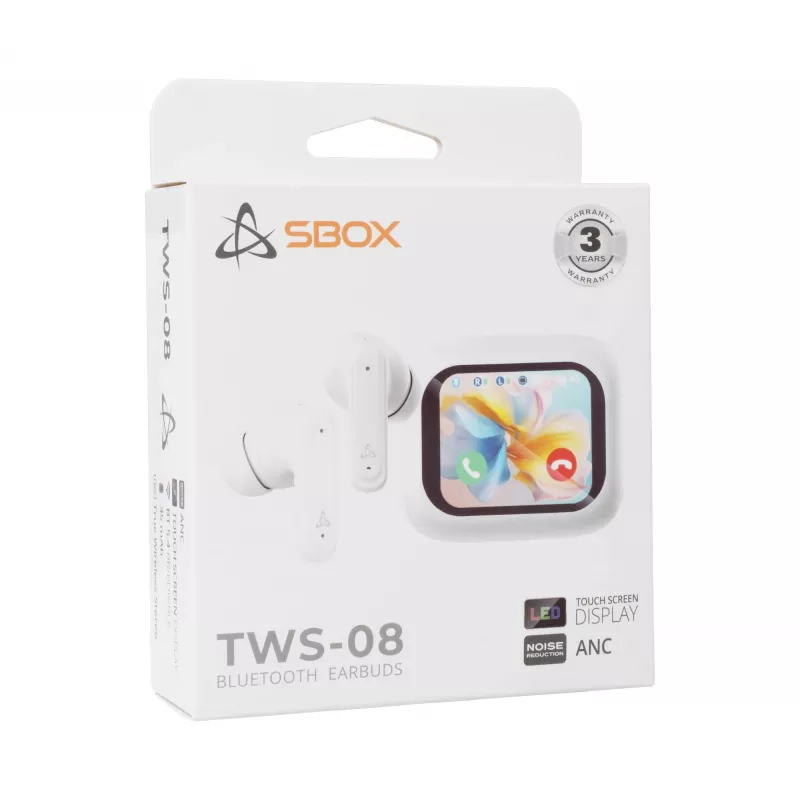 Słuchawki SBOX EB-TWS08-W Touch Screen Display Białe