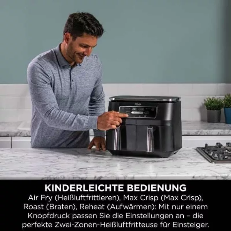 Frytownica Ninja AF200EU Double 7,6 L Wolnostojąca 2400 W Gorące powietrze Czarny