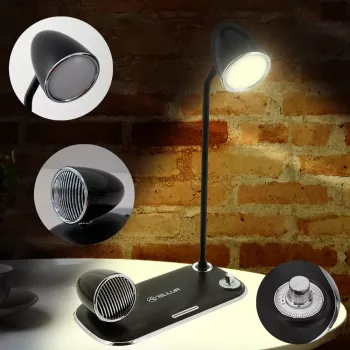 Lampa biurkowa Tellur TLL151361 z bezprzewodową ładowarką Qi i głośnikiem Bluetooth, regulowane oświetlenie