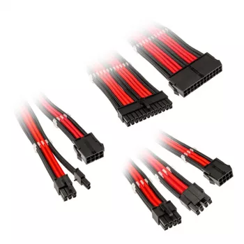 Zestaw przedłużaczy w oplocie Kolink Core Adept – 20+4pin, 8pin, 4+4pin, 3×6+2pin; długości 300–350 mm; płaszcz PET; przewody miedziane