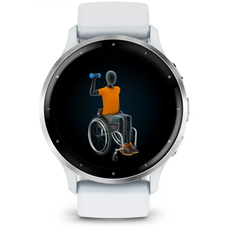 Smartwatch GARMIN Venu 3 — 1,4-calowy AMOLED, koperta 45 mm, GPS, Wi‑Fi, 8 GB, srebrno-biały, pasek silikonowy
