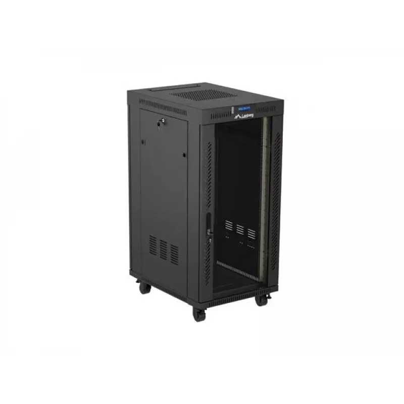 Szafa rackowa stojąca LANBERG 19 cali 24U 600x800 mm czarna z drzwiami szklanymi i wycięciem na LCD (płaski Pack) v2