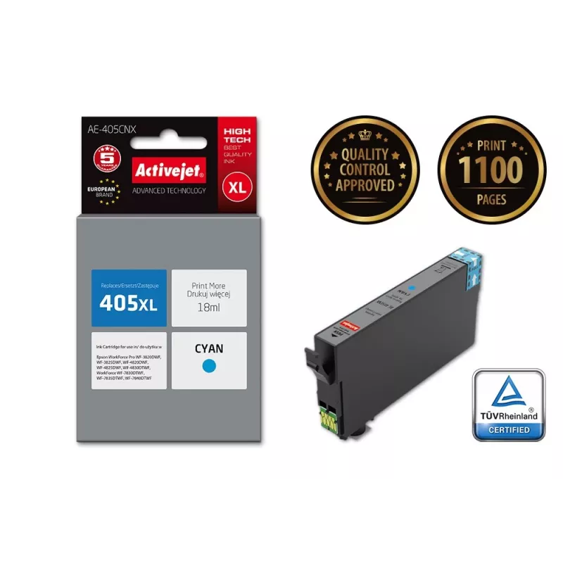 Tusz Activejet AE-405CNX (zamiennik Epson 405XL C13T05H24010; Supreme; 18ml; cyjan)