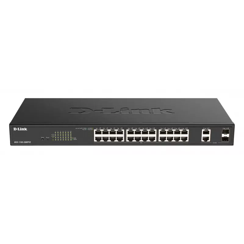 Przełącznik sieciowy D-Link DGS-1100-26MPV2/E zarządzalny L2 Gigabit Ethernet (10/100/1000) z zasilaniem przez Ethernet (PoE), czarny