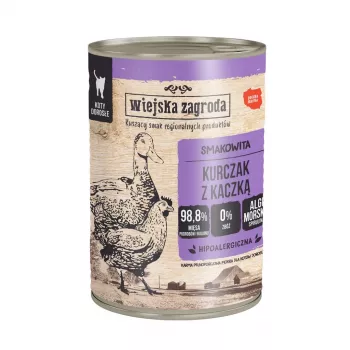 Mokra karma dla kota wiejskazagroda Kurczak z kaczką 400 g — dla dorosłych, bezglutenowa, wilgotność 78,7%