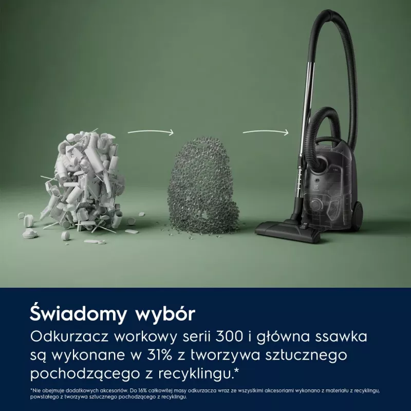 Odkurzacz workowy Electrolux EB31C1DB 750W, worek na kurz 3 l, filtr HEPA, teleskopowa rura stalowa