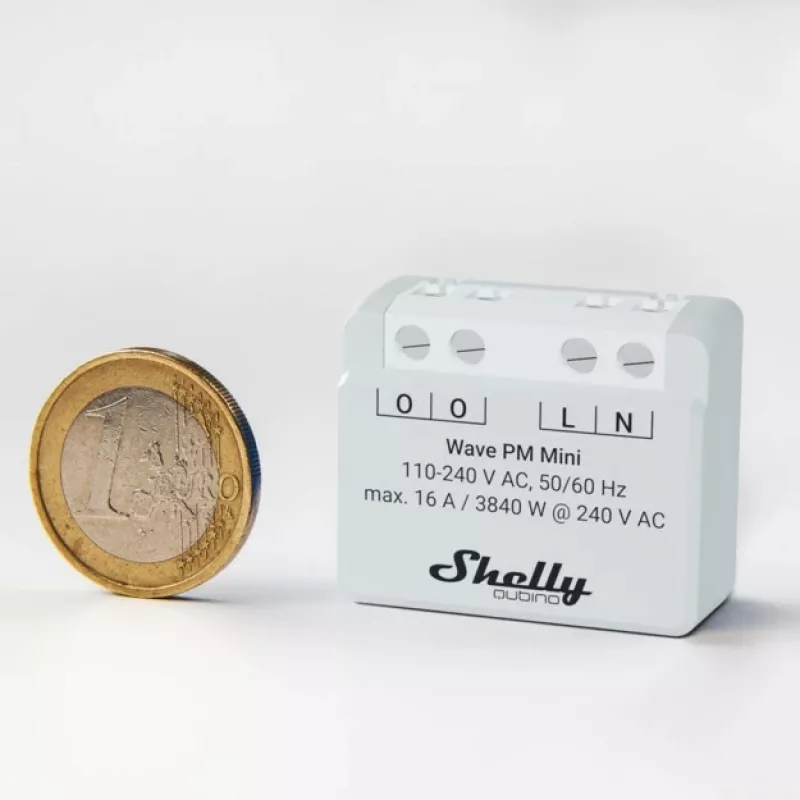 Inteligentny przełącznik Shelly Qubino Wave PM Mini szary, bezprzewodowy, 110–240 V, 16 A, 24–30 V DC, 868,4 MHz