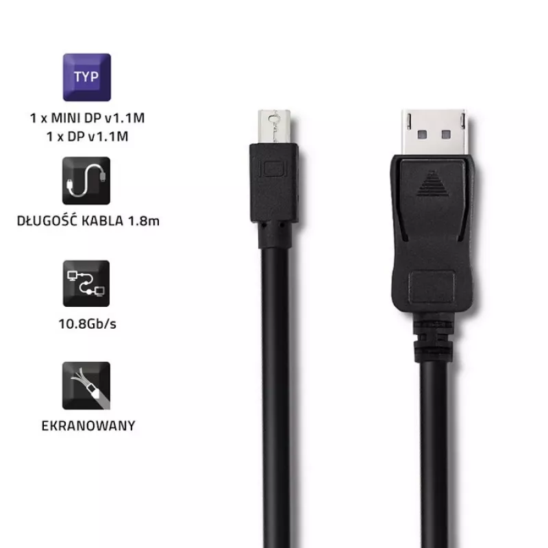 Kabel DisplayPort Qoltec 50434 1.8 m Mini DisplayPort Czarny
