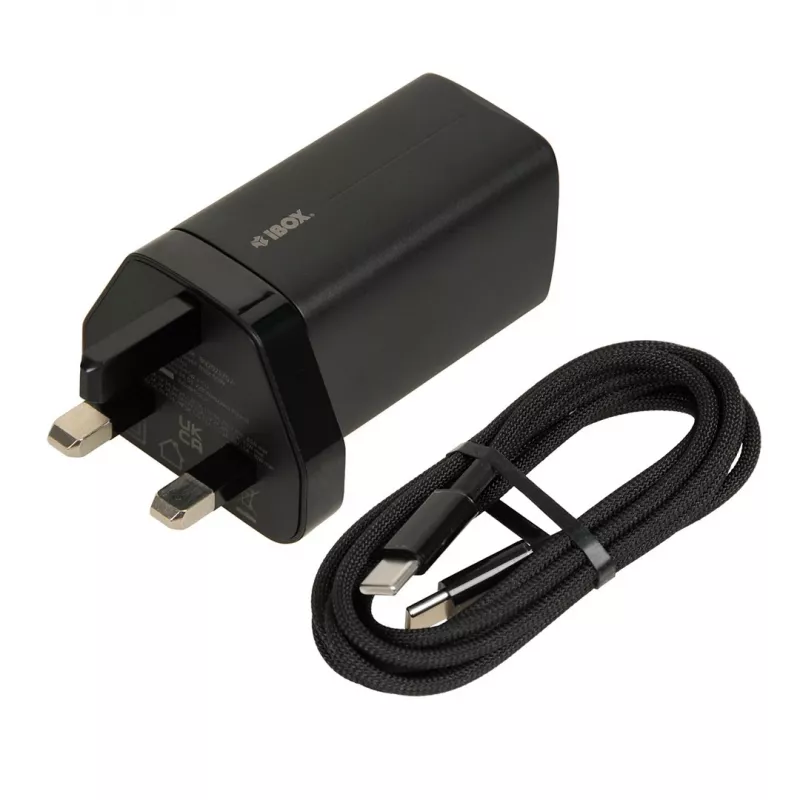 iBOX C-65 Czarny, uniwersalna ładowarka GaN 65W, wtyczka UK