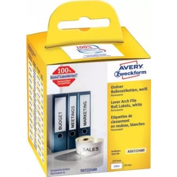 Avery Zweckform - Permanent adhesive rectangular paper lever arch labels - weiß - 59 x 190 mm 110 Etikett(en) (1 Rolle(n) x 110) (AS0722480)