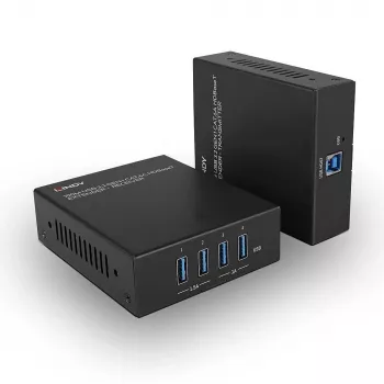 Lindy 100 m USB 3.2 Gen 1 Cat.6A HDBaseT Extender, Nadajnik i odbiornik, Przewodowa, 100 m, Cat6a, Czarny, Metal