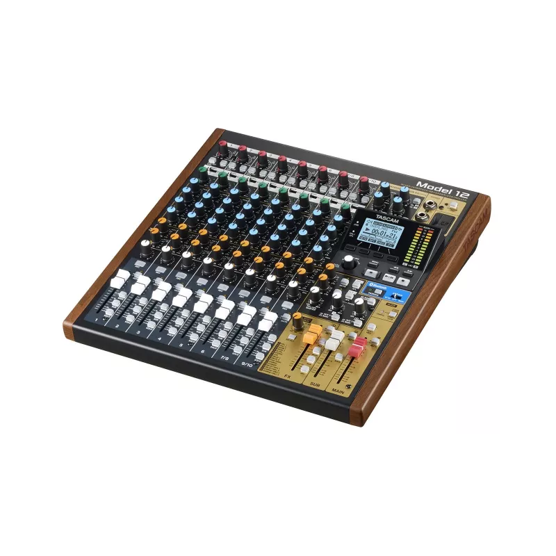 Mikser Tascam Model 12 — 12‑kanałowy mikser analogowo-cyfrowy, 24‑bitowy, 48 kHz, USB‑C, karta SD, Bluetooth 5.0
